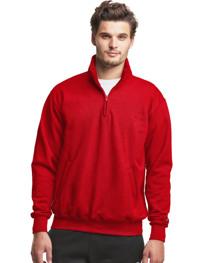 Champion Herre Sweatshirt Rød - Powerblend Fleece 1/4 Zip With Pockets - Danmark GEB-720136